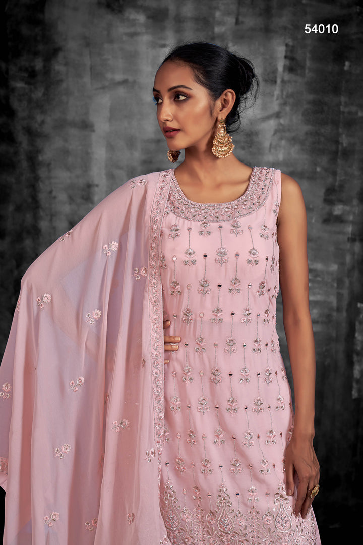 Georgette Readymade Sharara Suit | Embroidered Partywear Kurta Set