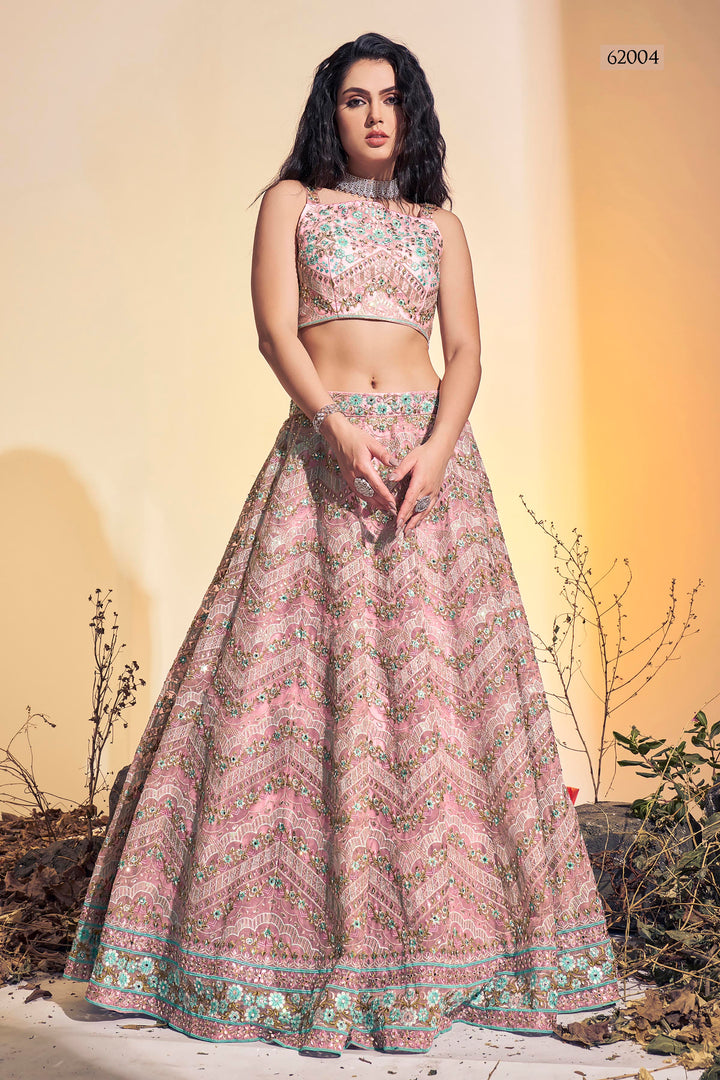 Handwork Soft Net Lehenga | Thread Embroidered Festive Wear for Women