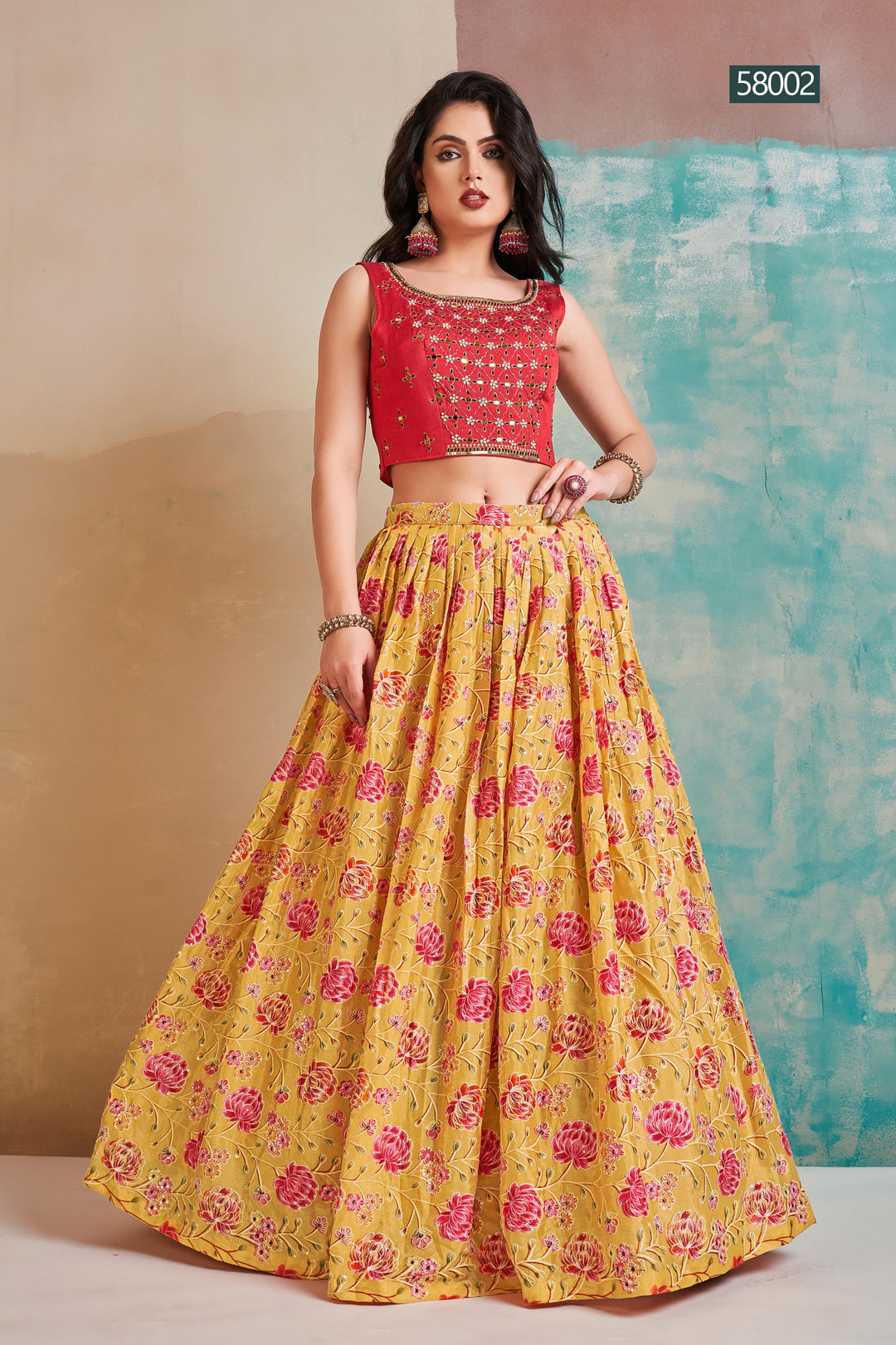 Wedding Chinon Lehenga | Tassels and Patch Border Party Outfit