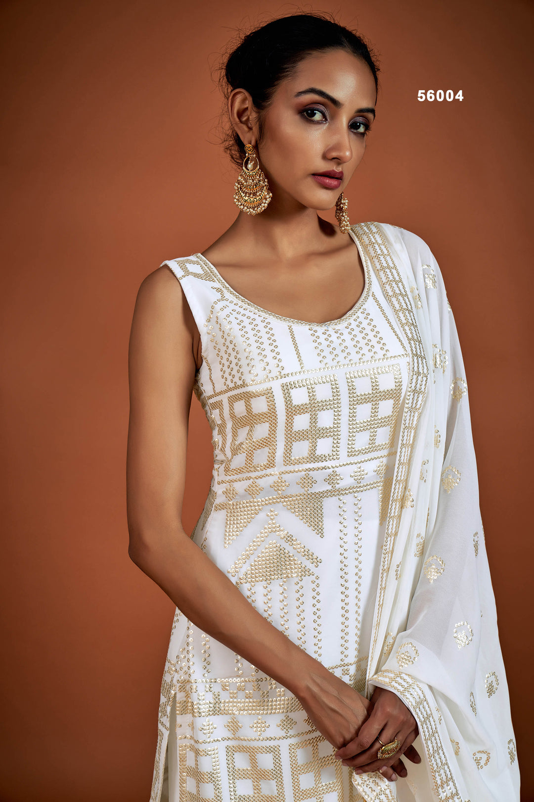 White Georgette Salwar Suit | Stunning Sequins Work Party Wear