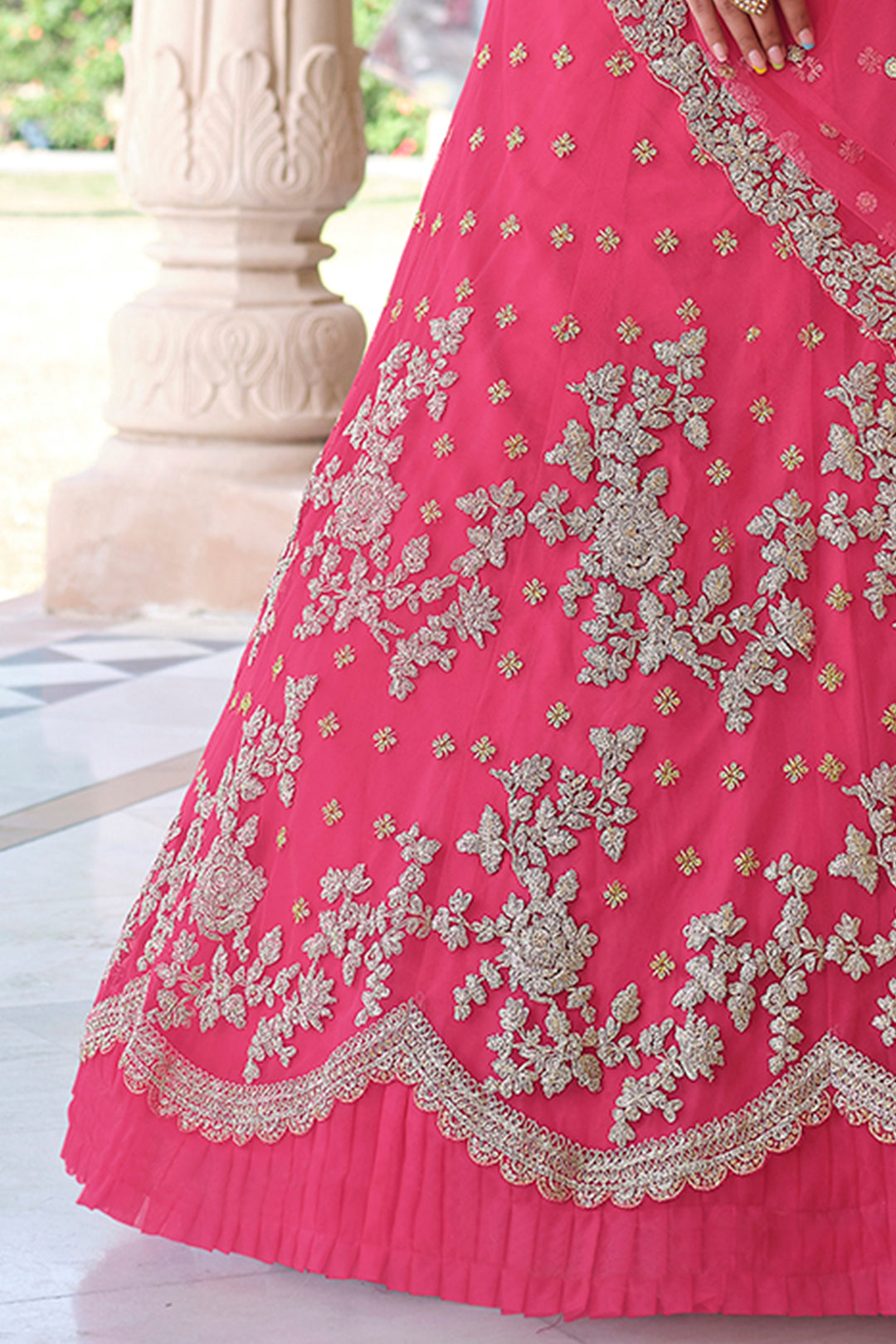 Pink Embroidered Lehenga | Soft Net Bridal Lehenga for Women