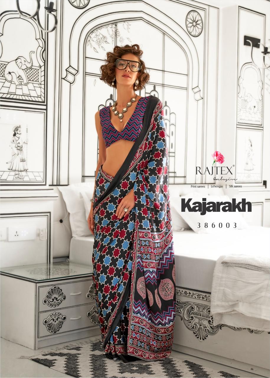 Ajrakh printed satin saree with modern and traditional blend