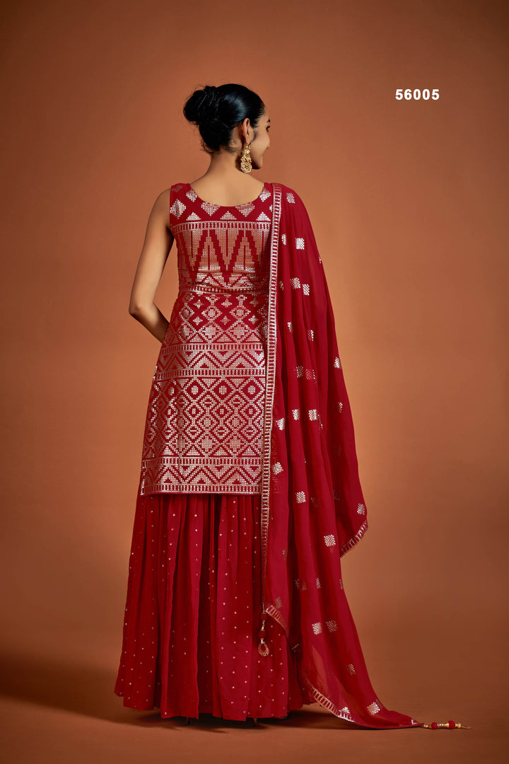 Red Georgette Salwar Suit | Glamorous Sequins Ethnic Outfit