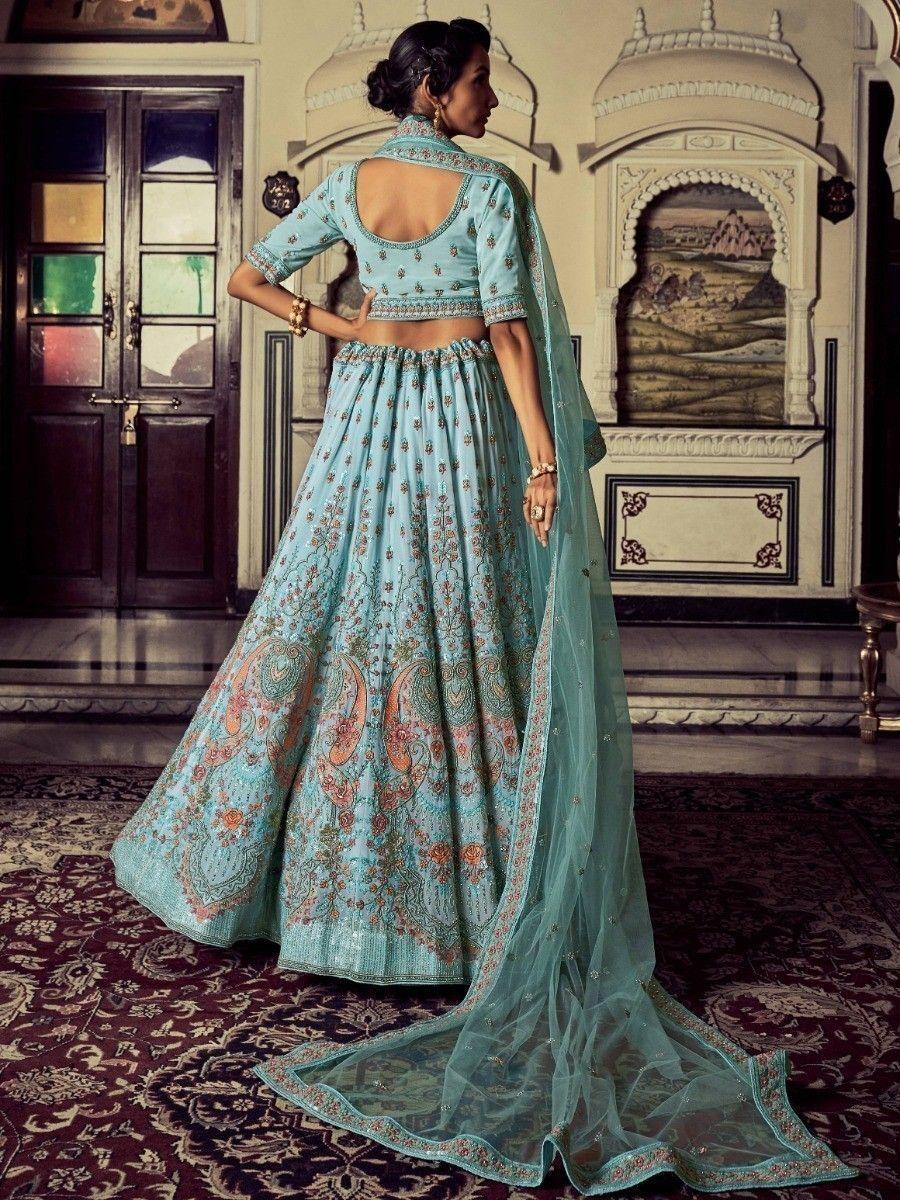 Turquoise Lehenga | Georgette Material with Zarkan & Glitter Zari Embroidery