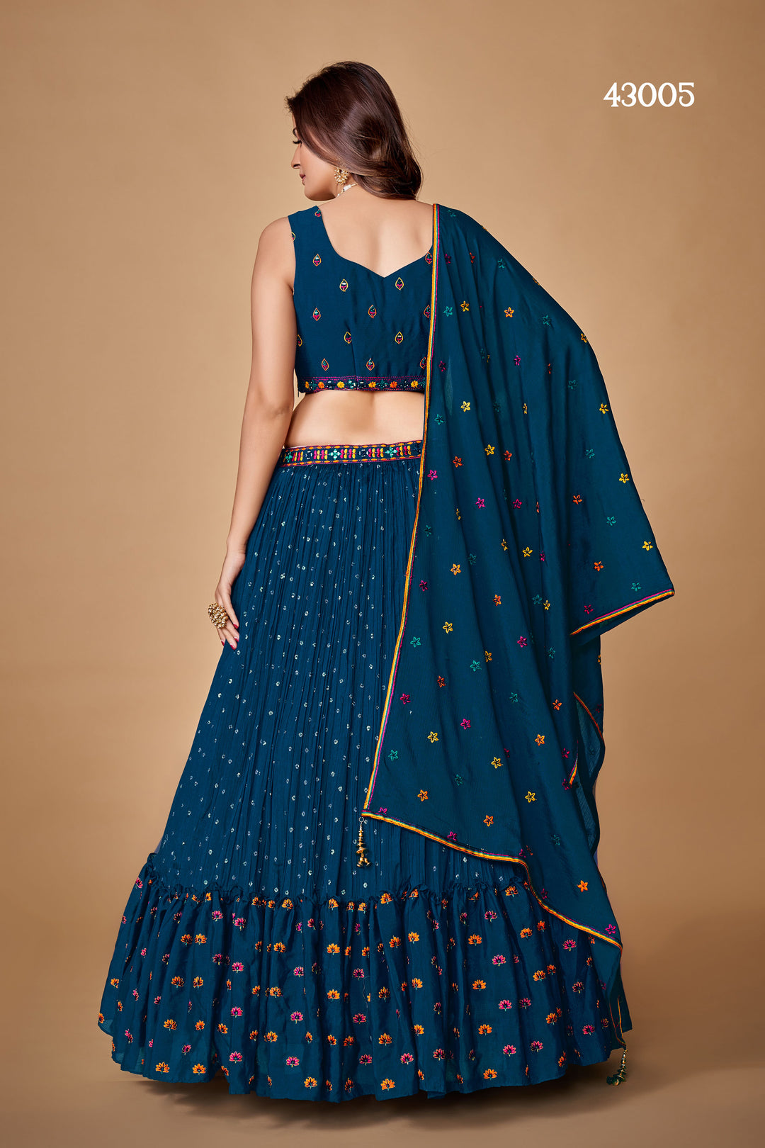 Navy Blue Chiffon Silk Lehenga Choli Set | Bridal Lehenga for Wedding