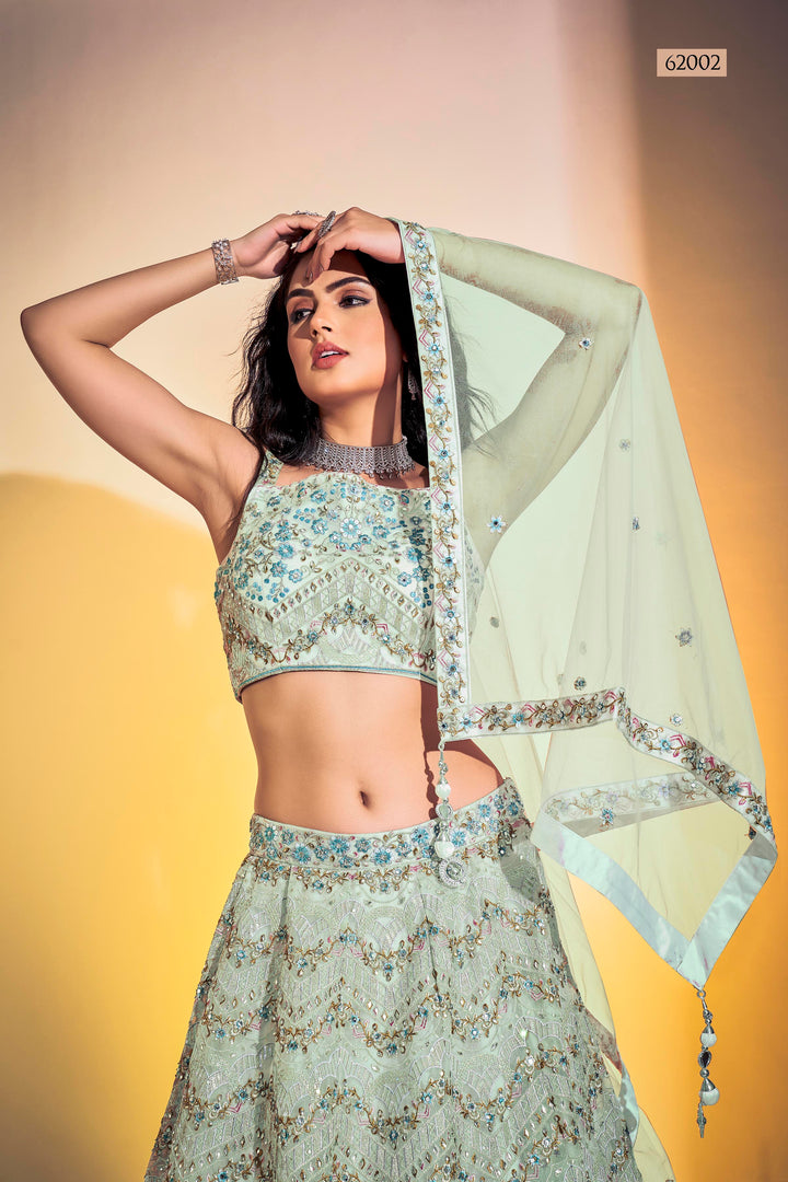 Handwork Soft Net Lehenga | Thread Embroidered Festive Wear for Women