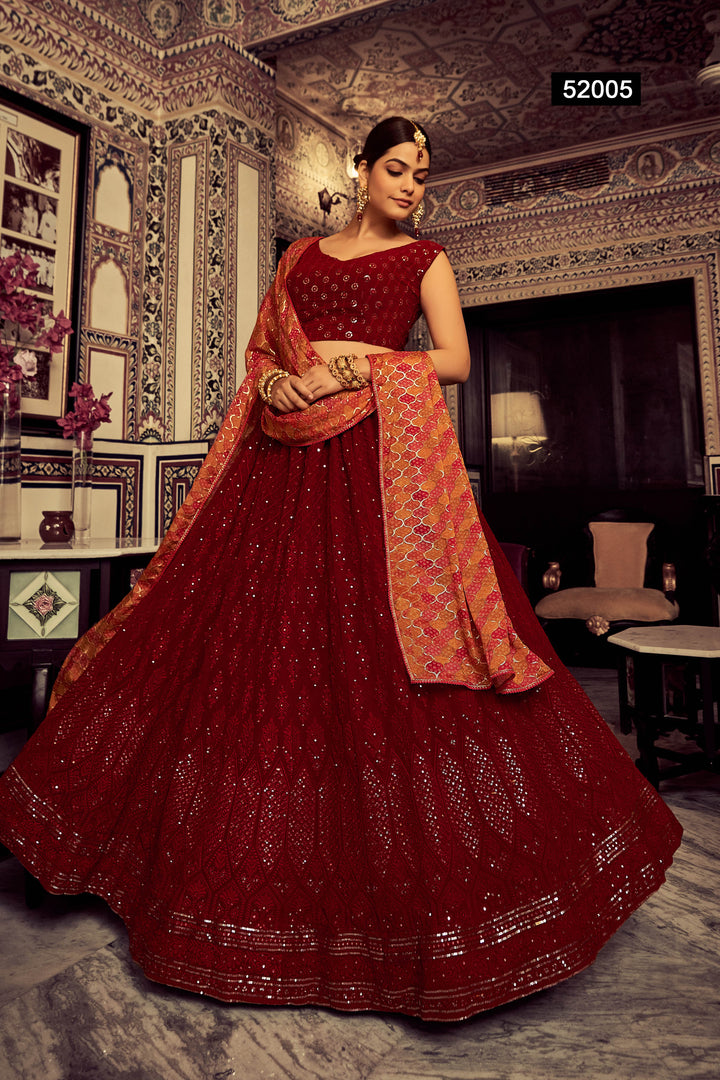 Maroon Georgette Lehenga Choli | Sequins & Thread Embroidery Design