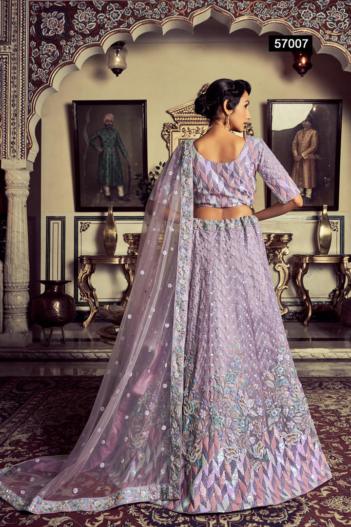 Lilac Georgette Lehenga | Thread & Sequins Work for Wedding & Party