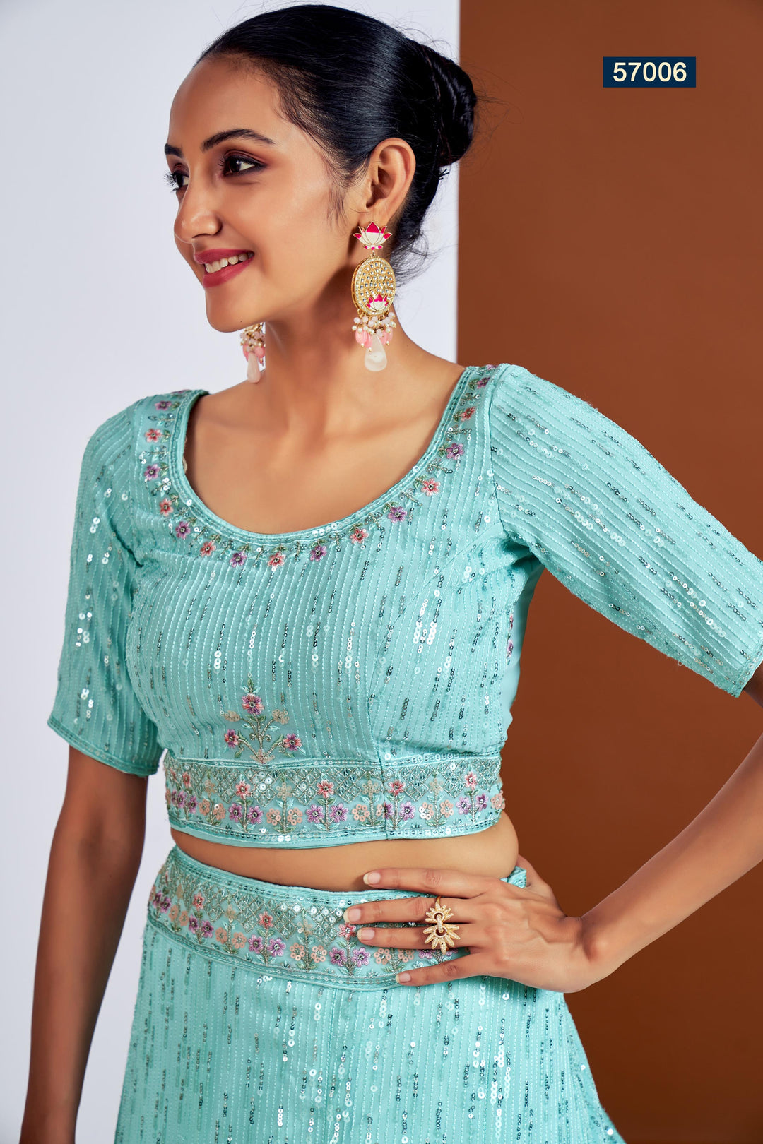 Designer Sky Blue Lehenga for Wedding | Georgette Embroidered Choli