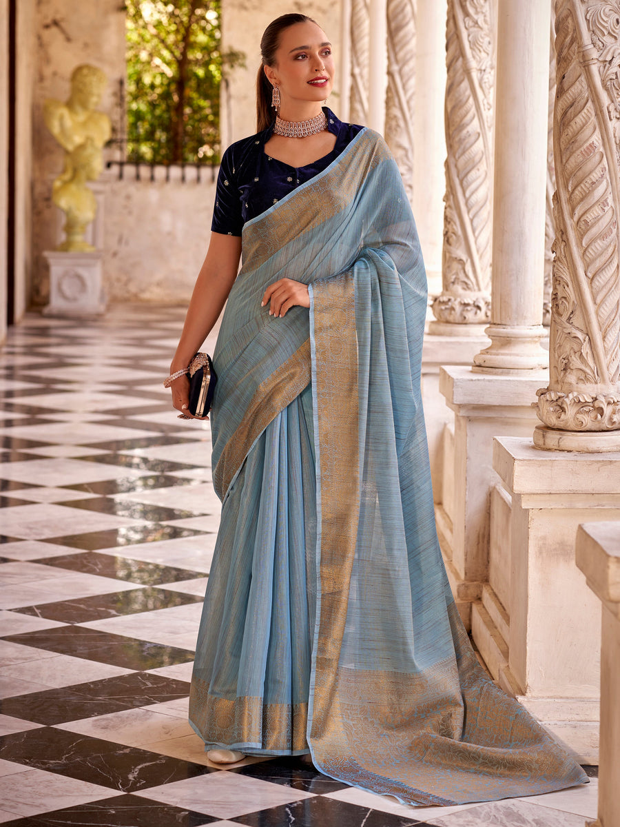 Blue silk saree crafted for elegance and style.