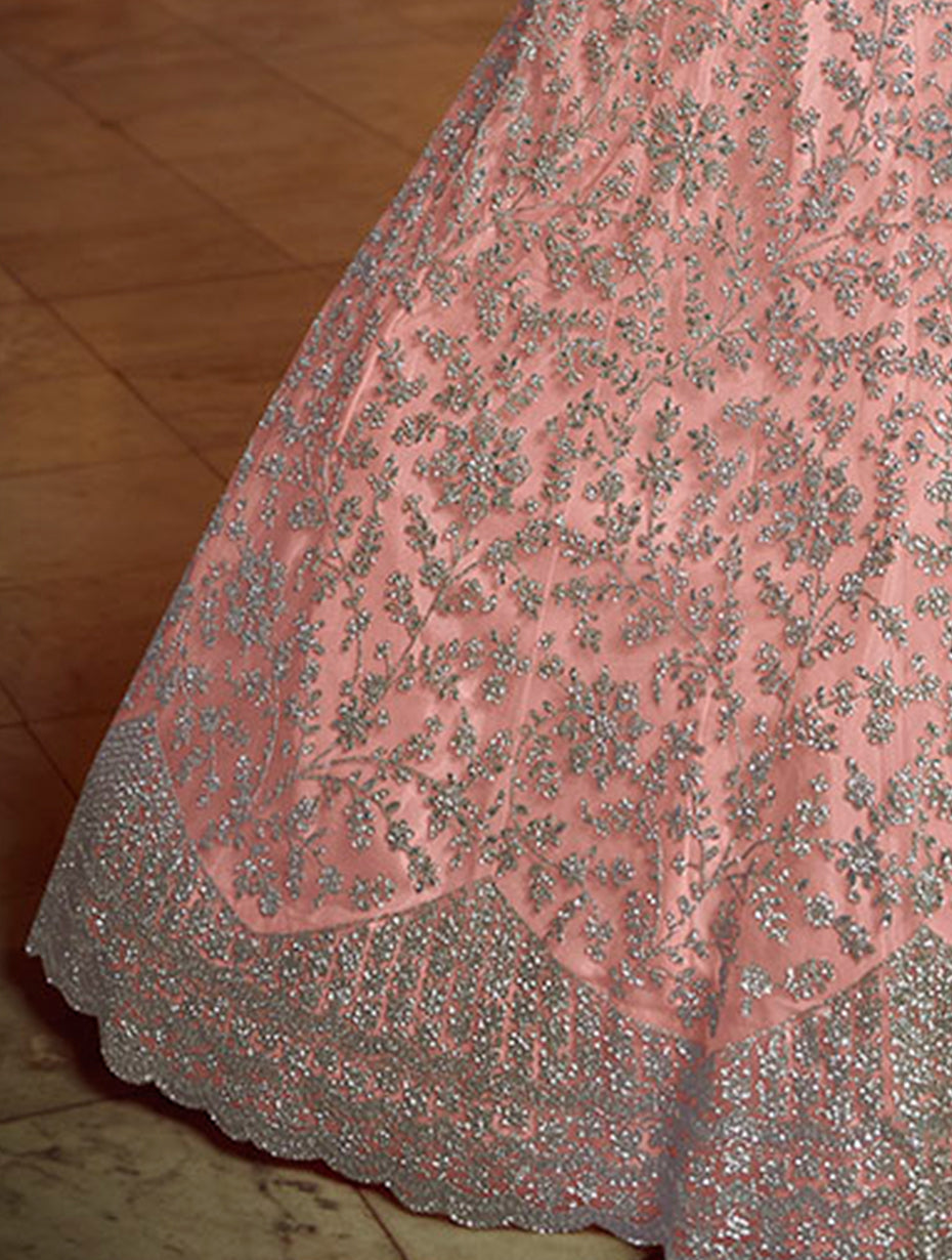 Pink Soft Net Lehenga with Dori and Zarkan Work | Festive and Bridal Wear