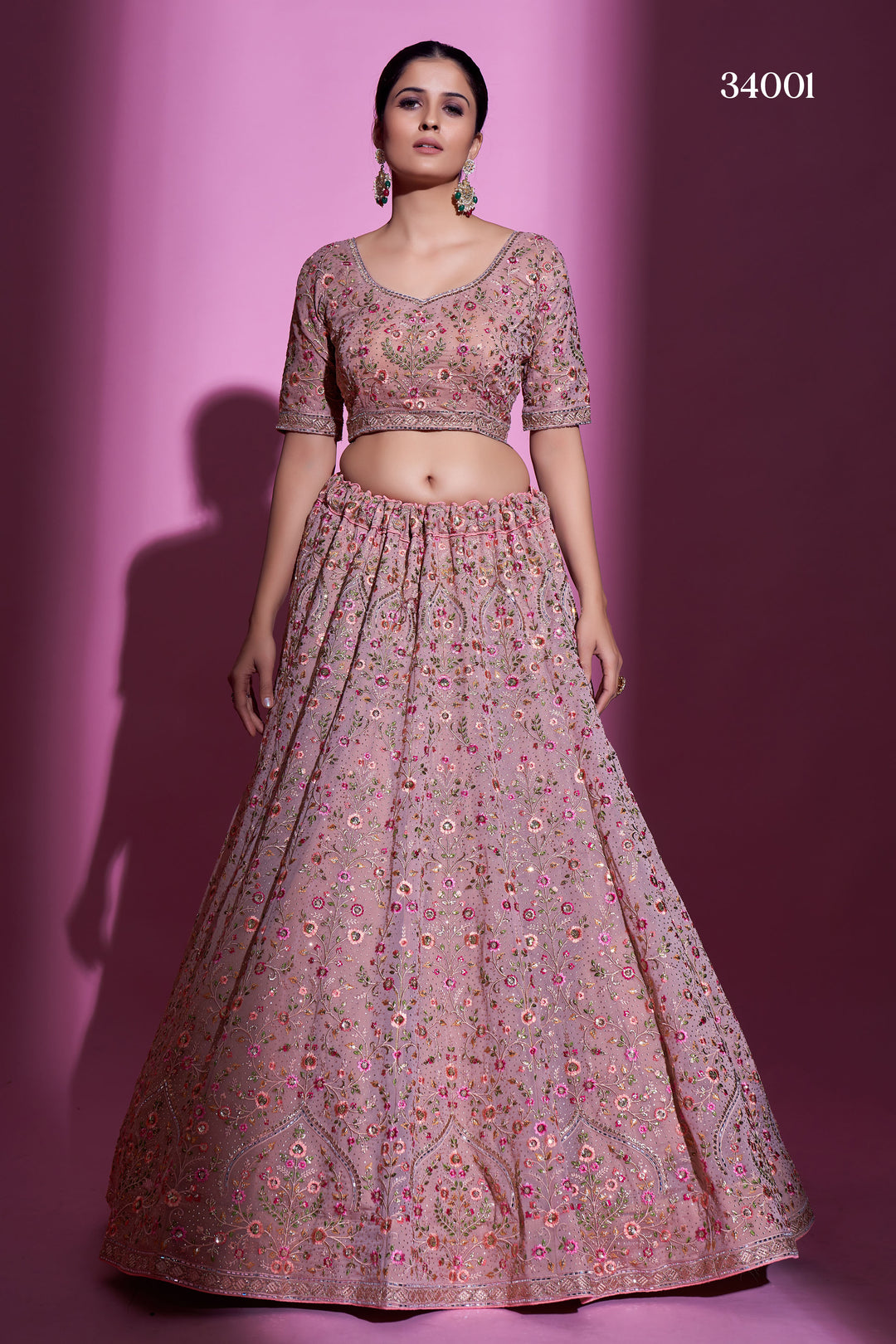 Mauve Georgette Lehenga | Swarovski Embellished Net Lehenga for Special Occasions