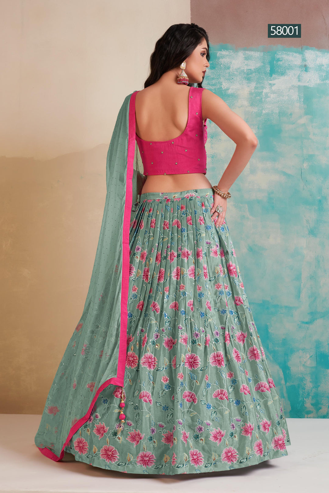 Wedding Chinon Lehenga | Tassels and Patch Border Party Outfit