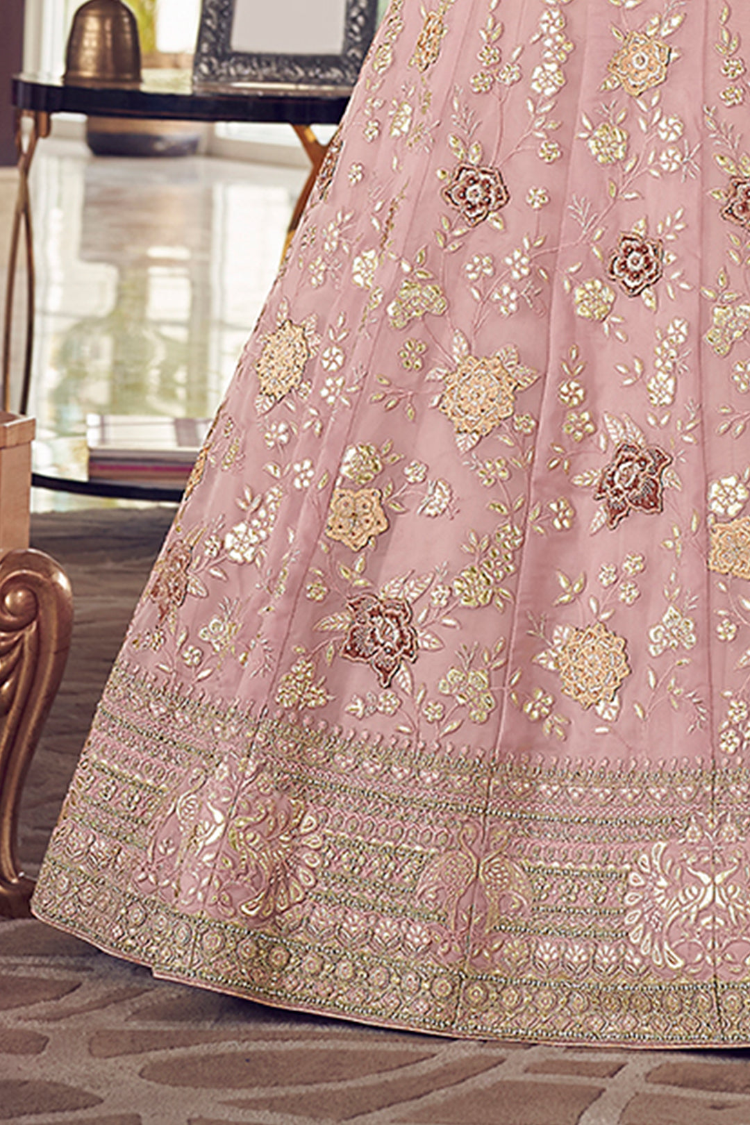 Enchanting Pink Organza Lehenga | Zarkan & Gota Work for Weddings