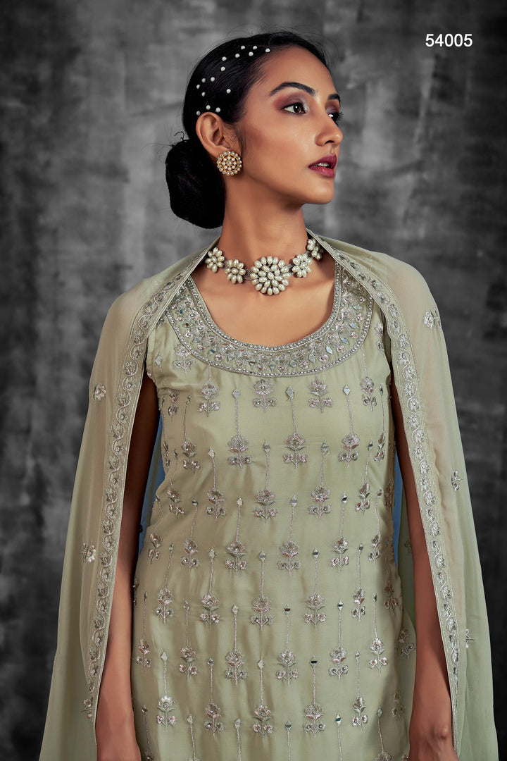 Georgette Readymade Sharara Suit | Embroidered Partywear Kurta Set