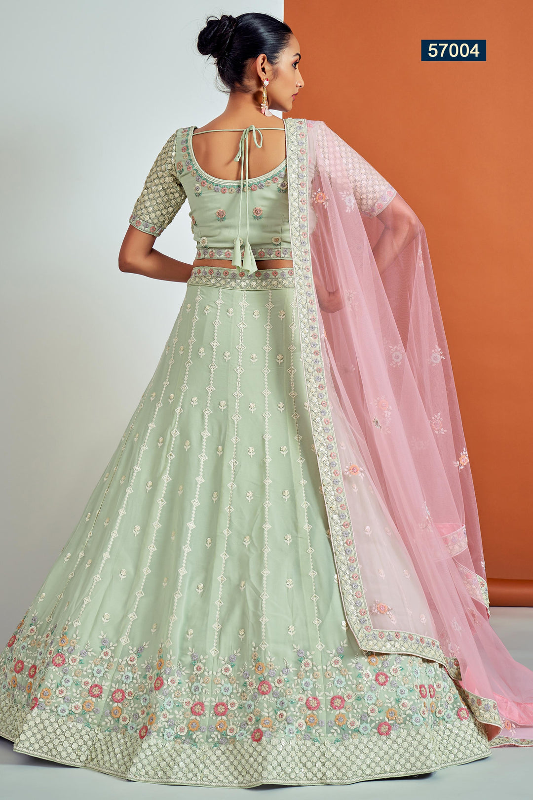 Pista Green Georgette Lehenga Choli | Indian Lehenga Choli Set with Dupatta