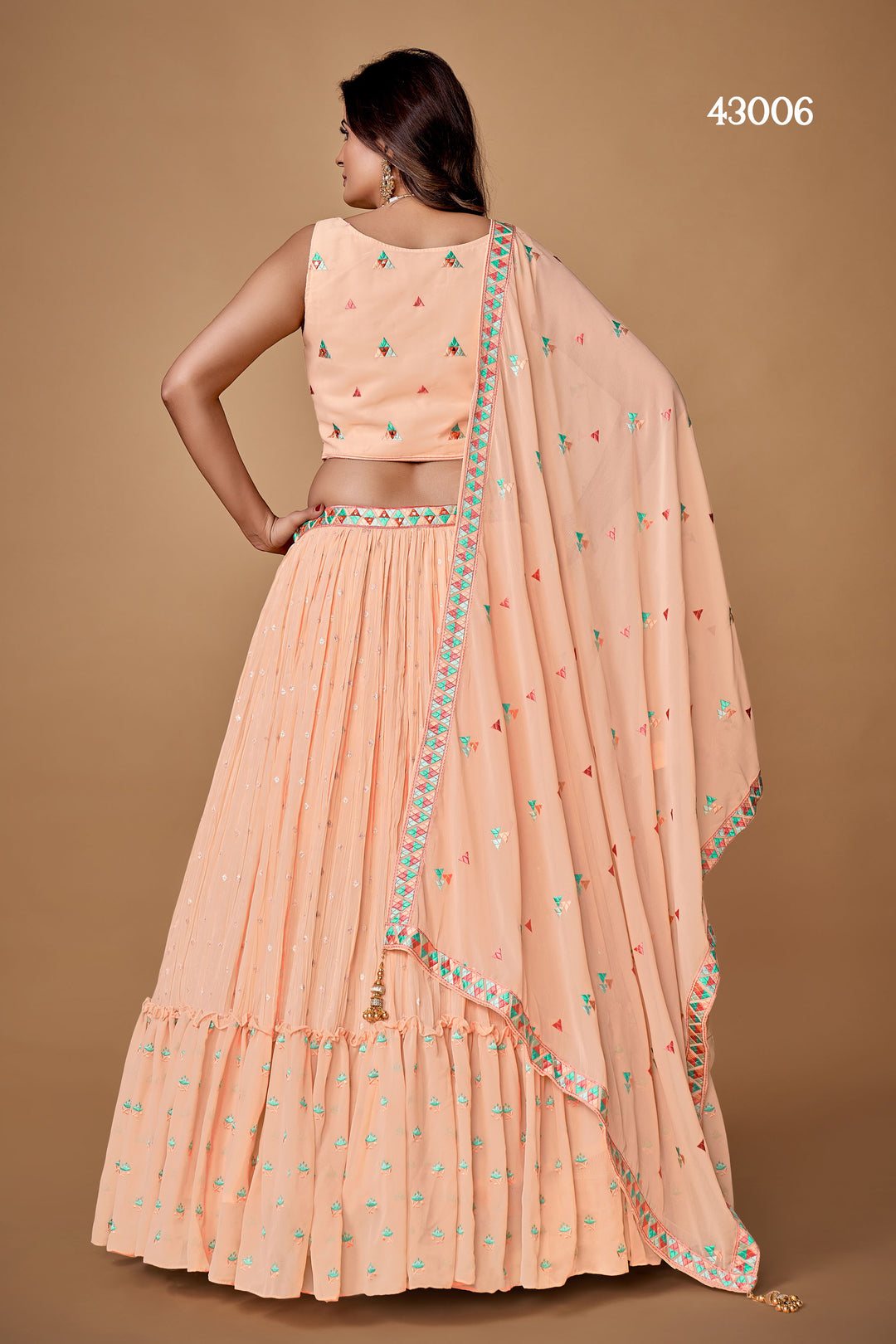 Peach Georgette Lehenga Choli Set | Bridal Lehenga for Wedding