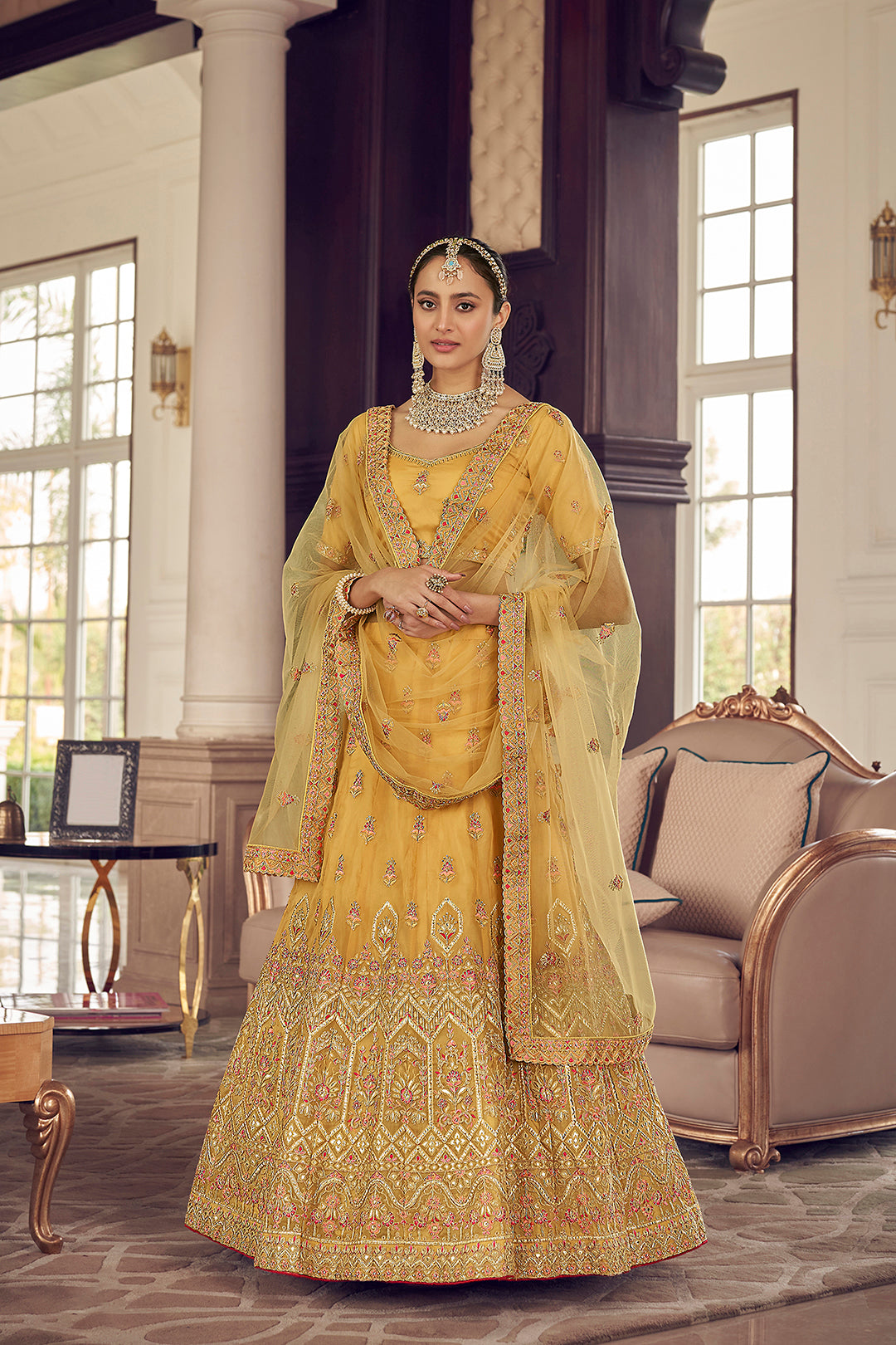 Yellow Organza Lehenga Set | Festive Wedding Party Outfit