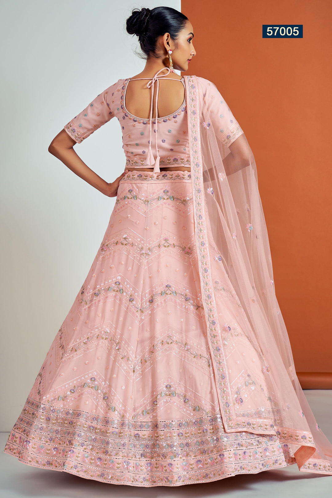 Peach Embroidered Lehenga Choli Set | Georgette Choli Set for Wedding