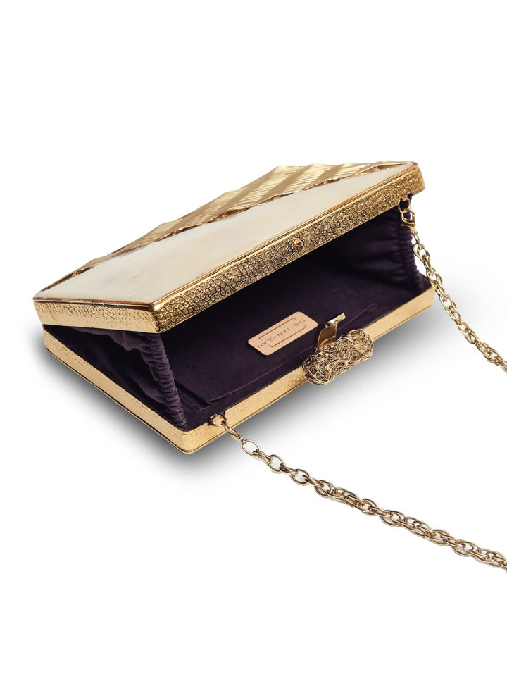 Golden Embellished Brass Clutch | Compact and Classy Fashion Accessory