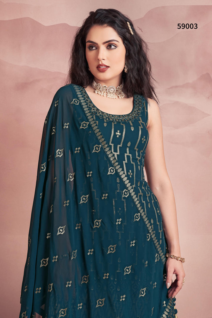 Rama Blue Kurti Set | Georgette Sharara with Sequins Work