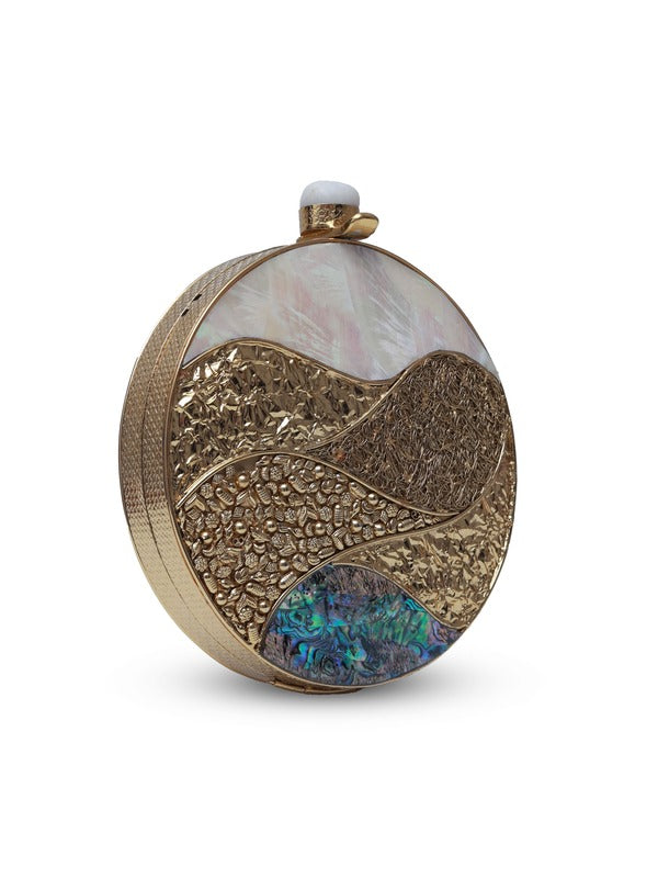 Crescent Round Mother of Pearl Clutch | Fashionable Evening Bag