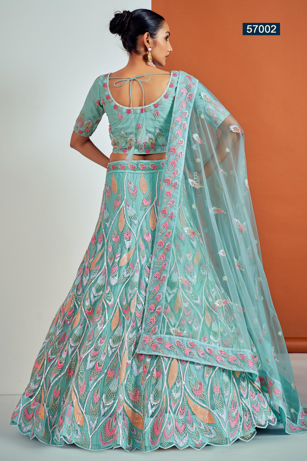 Turquoise Embroidered Net Lehenga | Wedding Wear Lehenga Choli Set