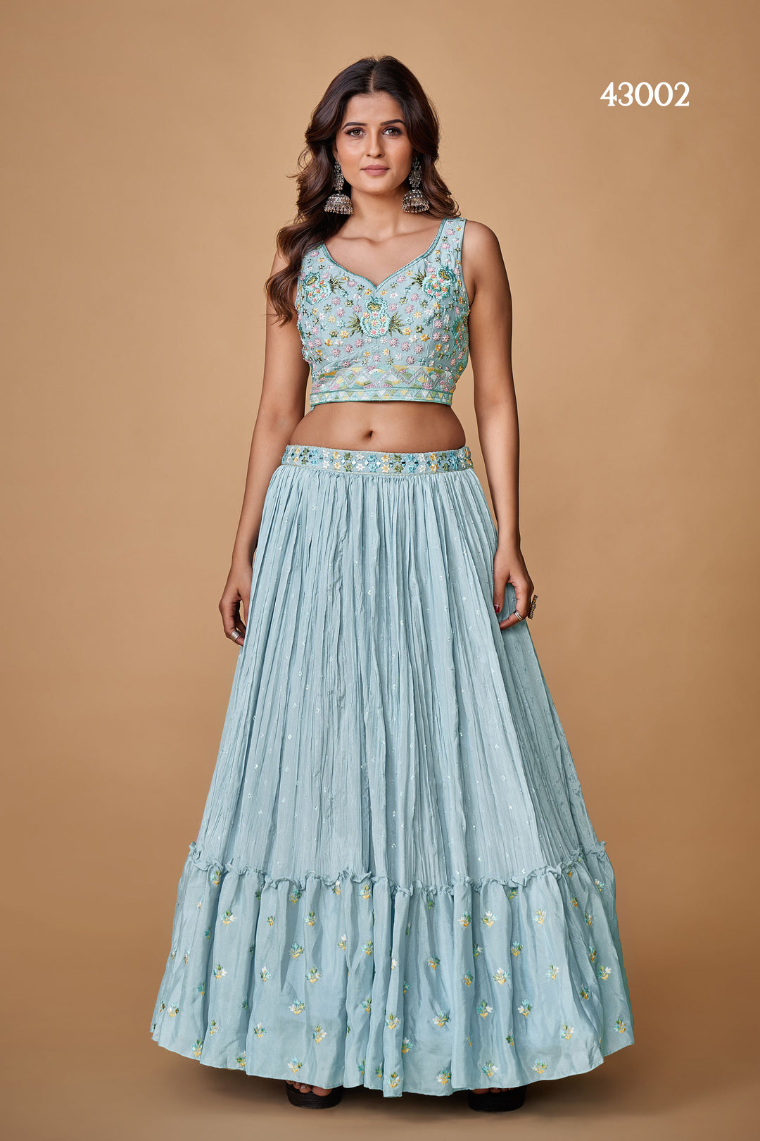 Powder Blue Chiffon Silk Lehenga | Bridal & Wedding Wear