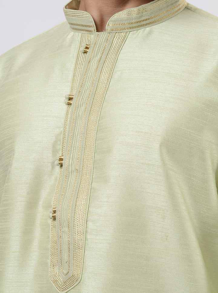 Pista green silk blend kurta pajama for men, stylish traditional wear in the USA