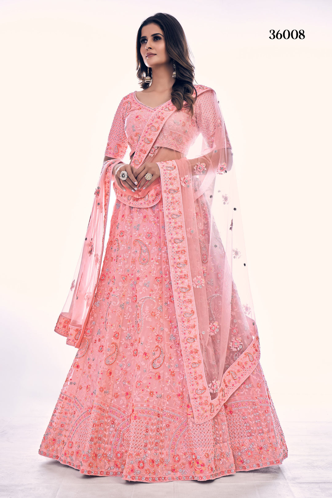 Elegant Embroidered Soft Net Bridal Lehenga | Designer Wedding Outfit