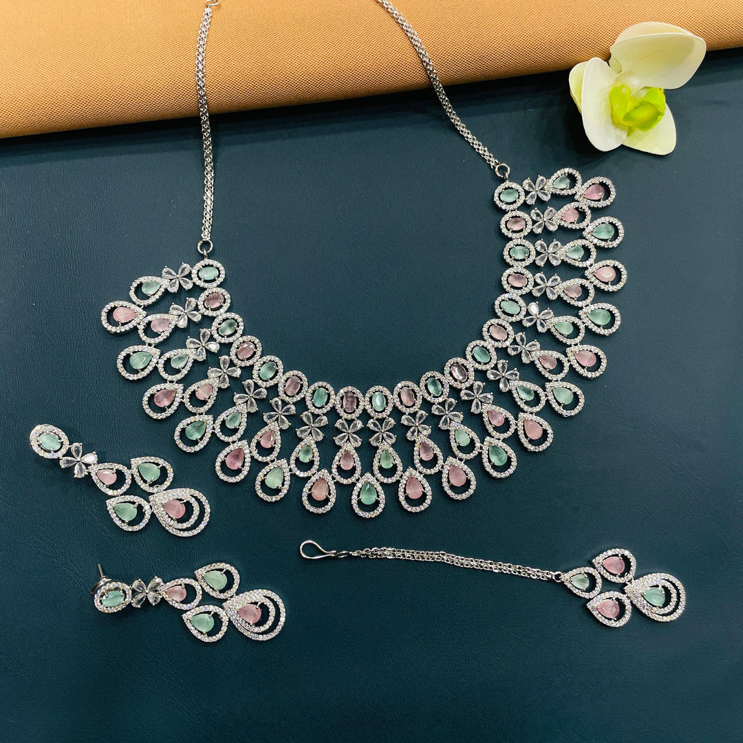 Beautifully crafted jewelry featuring an elegant American diamond necklace.