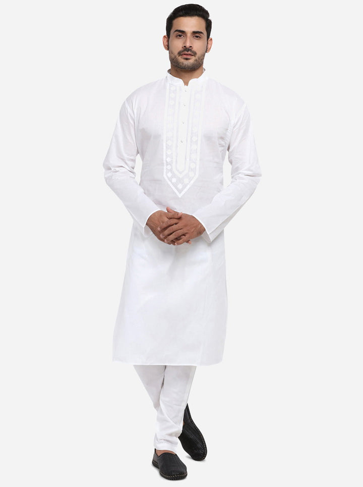 Trendy self-design kurta set in white, ideal for enhancing your wardrobe.