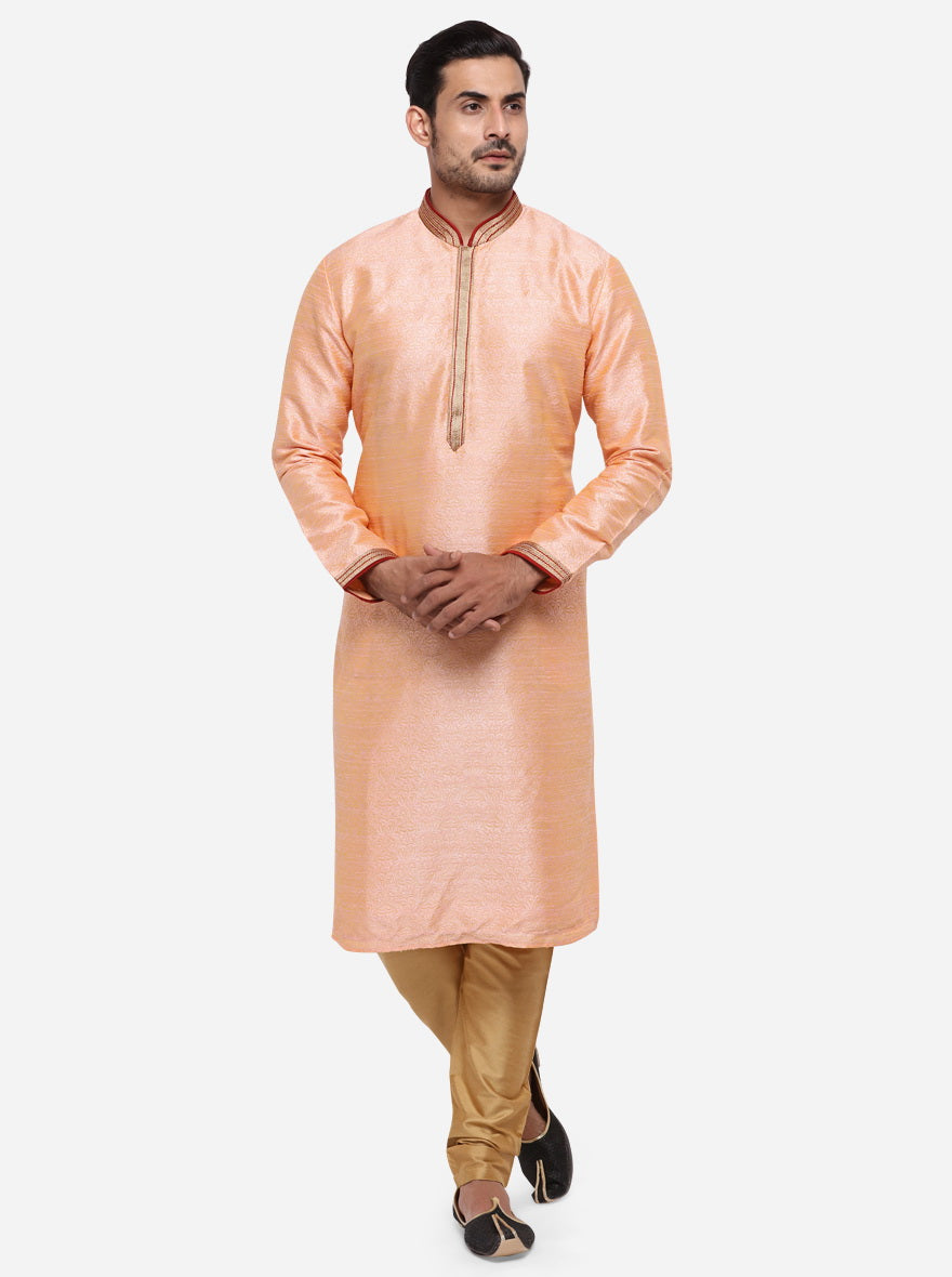 Make a statement with this trendy peach kurta set, perfect for stylish outings in the USA.