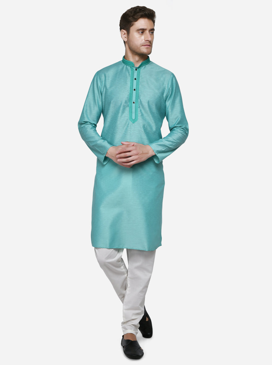 Elevate your style with this luxurious embroidered sea blue kurta set.