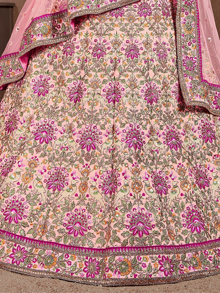 Stunning Peach Bridal Lehenga | Art Silk Choli with Embroidered Dupatta