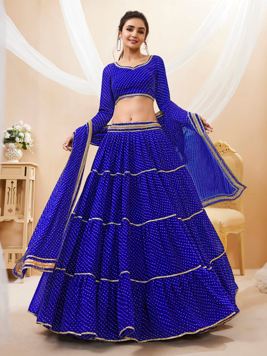 Wonderful Blue Leheriya Printed Georgette Festival Wear Lehenga Choli