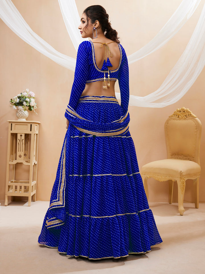 Wonderful Blue Leheriya Printed Georgette Festival Wear Lehenga Choli