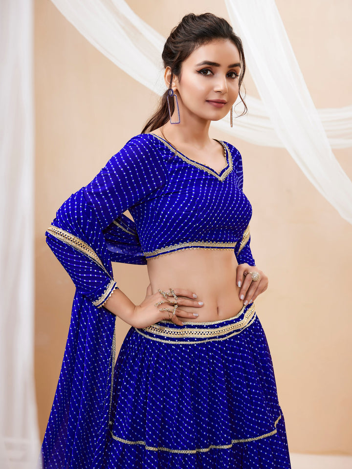 Wonderful Blue Leheriya Printed Georgette Festival Wear Lehenga Choli