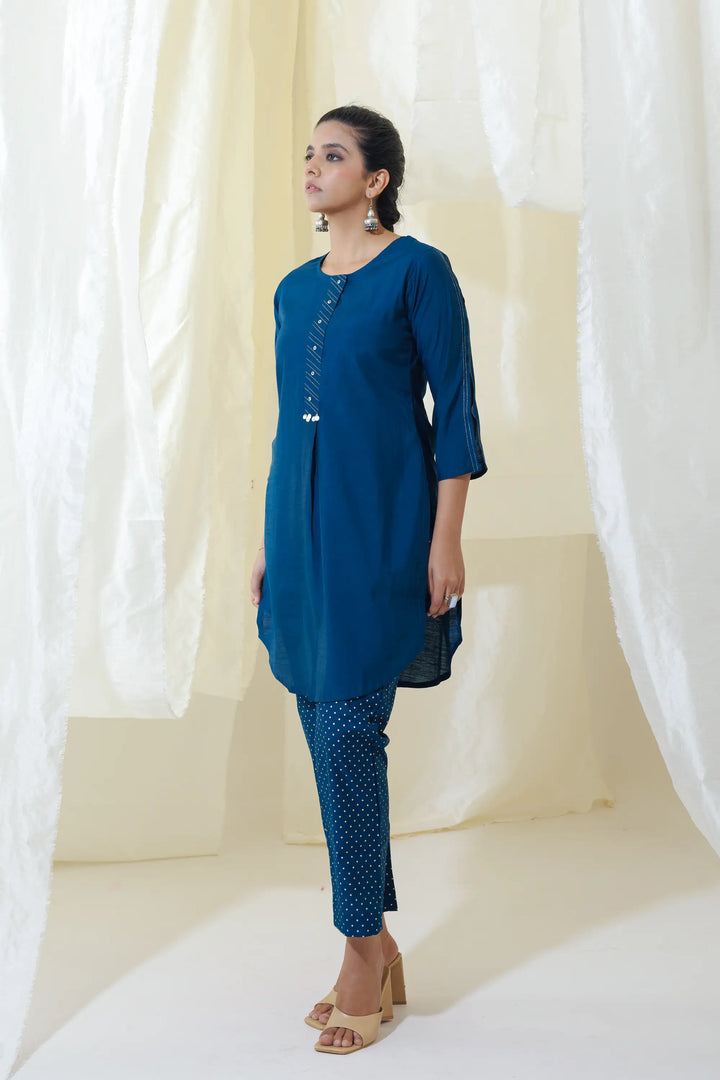 Exclusive teal-blue Kurtis Set | foil printed tassels Design for Special Occasio