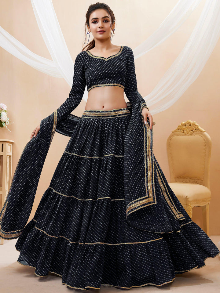 Beautiful Black Leheriya Printed Georgette Lehenga Choli With Dupatta