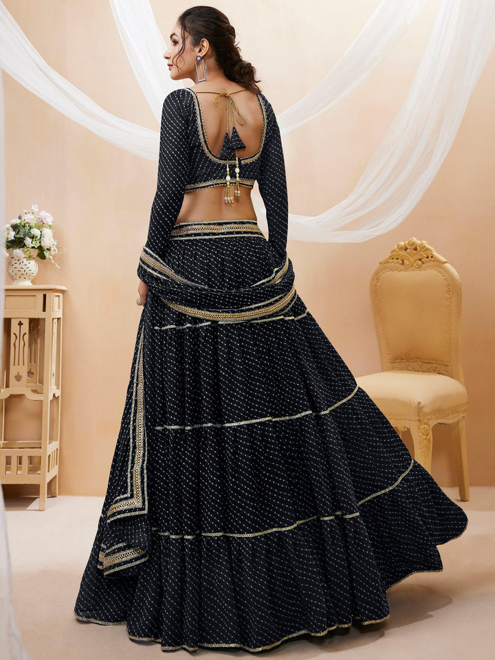 Beautiful Black Leheriya Printed Georgette Lehenga Choli With Dupatta