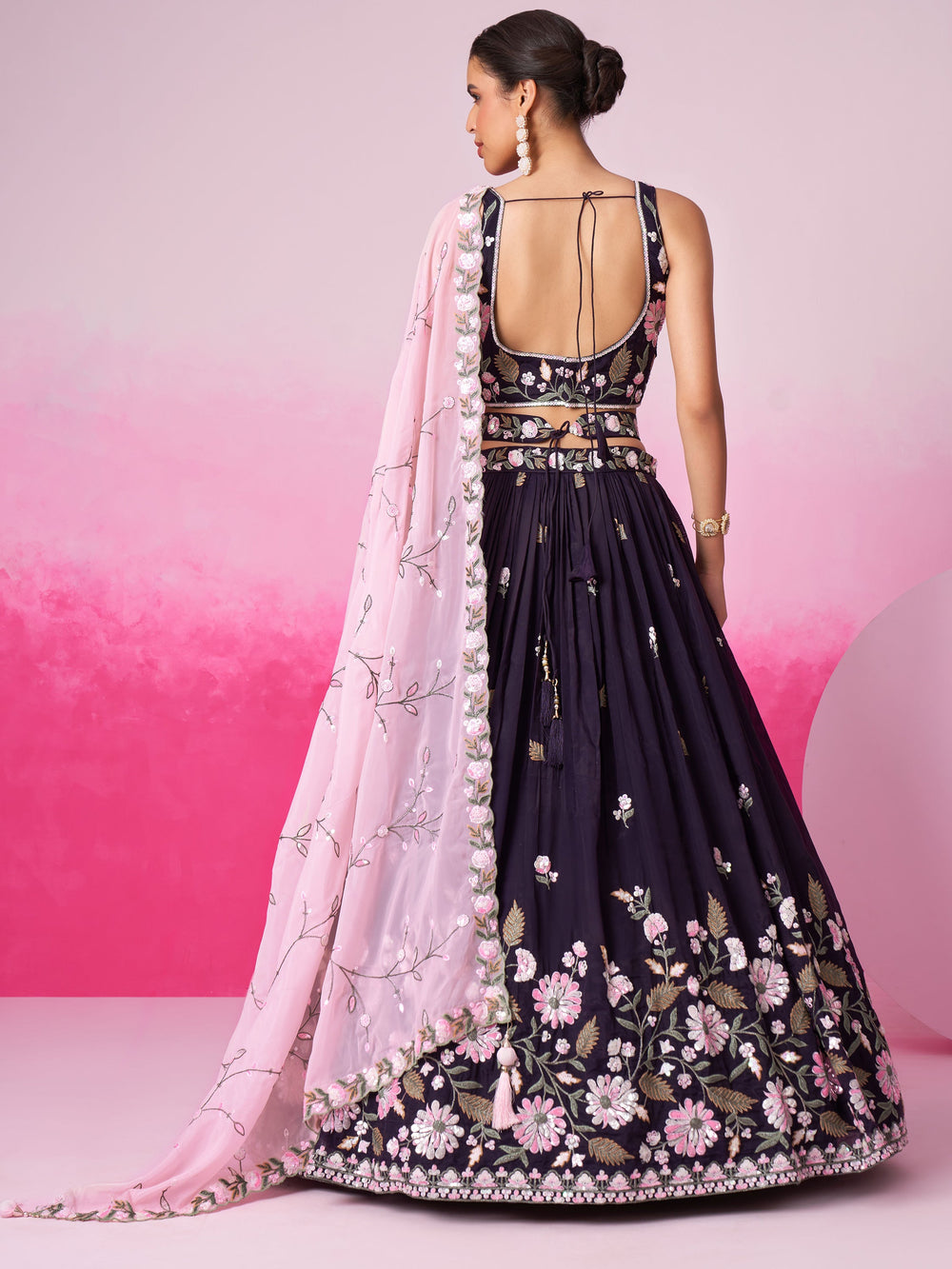 Alluring√É‚Äö√Ç¬†Purple Embroidered Satin Wedding Lehenga Choli With Dupatta