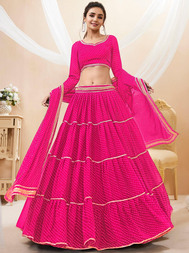 Charming Pink Leheriya Printed Georgette Traditional Lehenga Choli