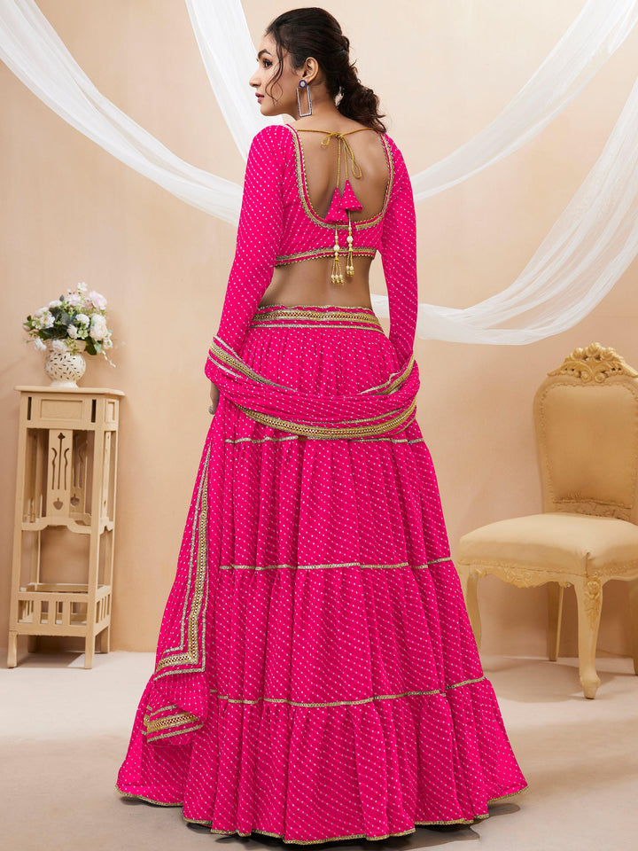 Charming Pink Leheriya Printed Georgette Traditional Lehenga Choli