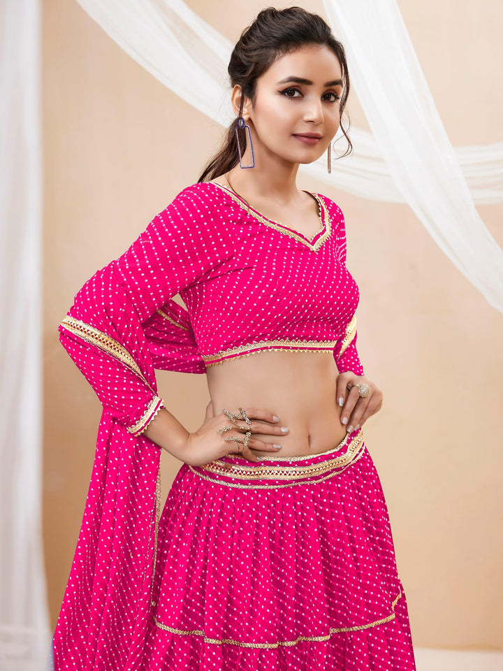 Charming Pink Leheriya Printed Georgette Traditional Lehenga Choli