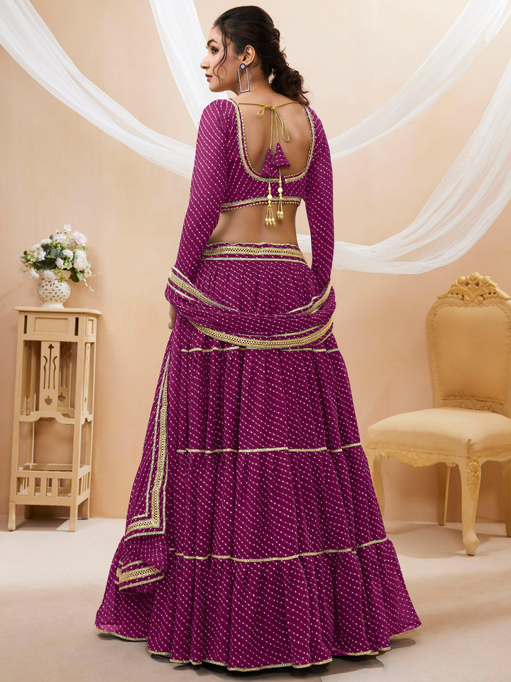 Stunning Purple Leheriya Printed Georgette Lehenga Choli With Dupatta