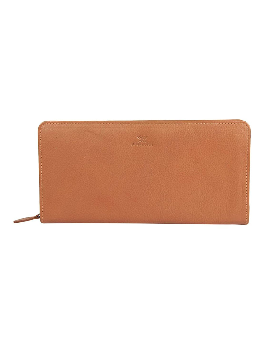 genuine leather tan gusset clutch