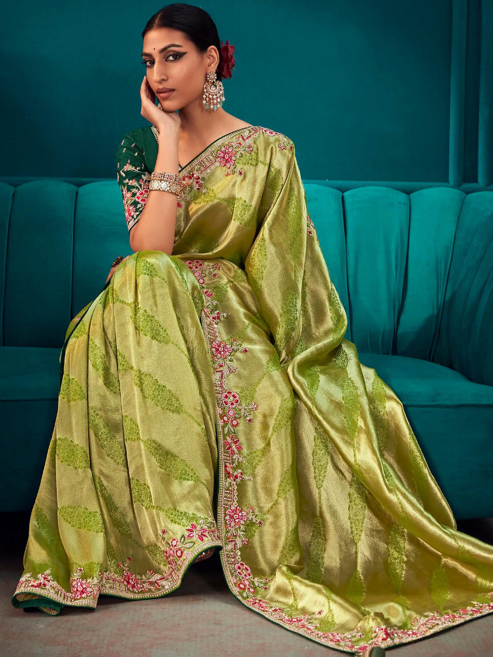 Vibrant color luxurious fabric exclusive attire crafted for elegance and style.