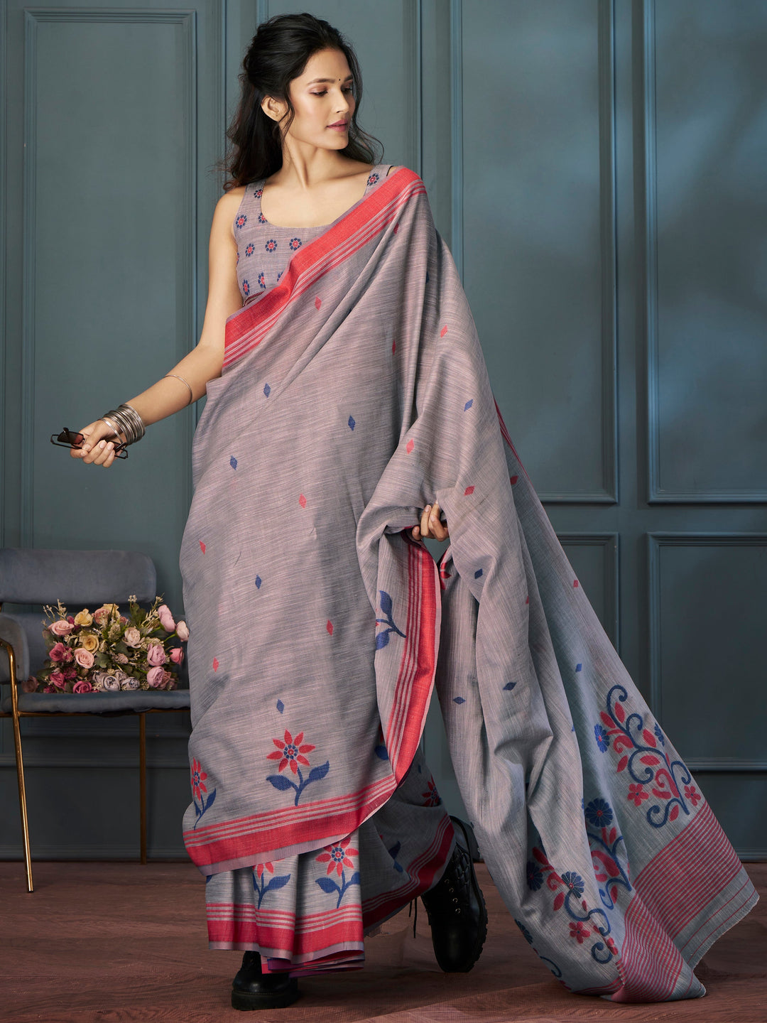 Vibrant color linen saree crafted for elegance and style.