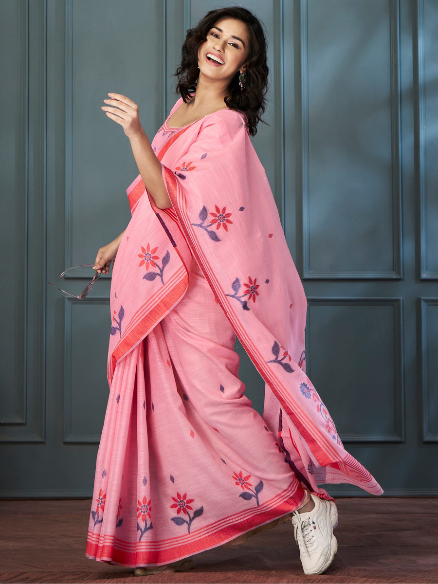 Pink linen saree crafted for elegance and style.